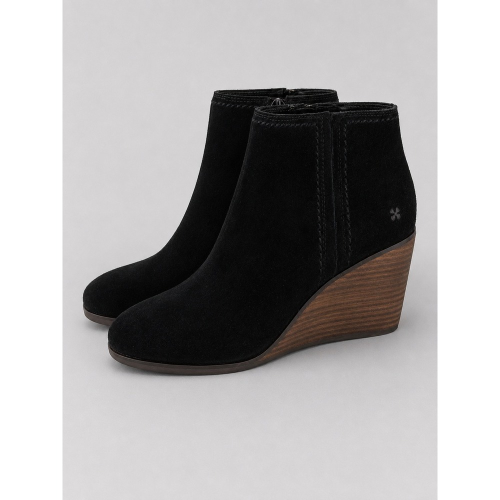 Lucky Brand Zaccy Wedge Ankle Boots Womens 9.5 Black Suede Booties